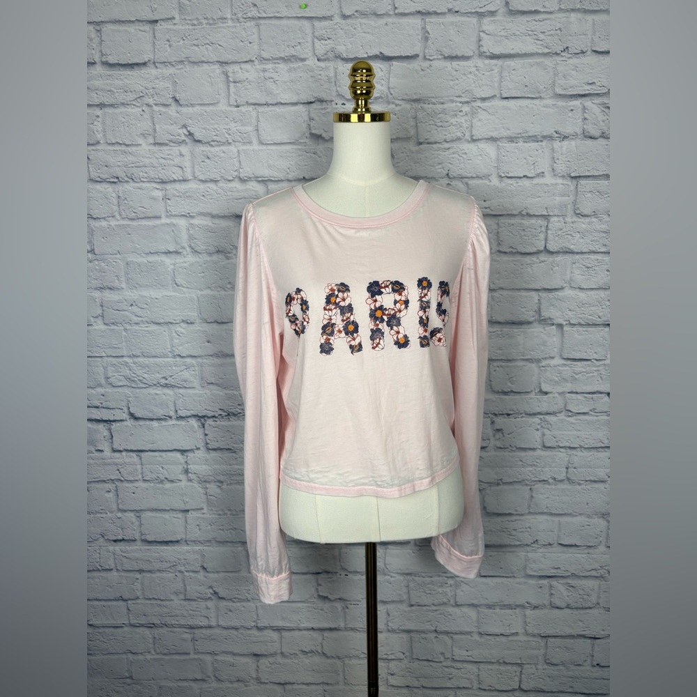 NWT recycled karma Anthropologie Paris Floral Puff Sleeve Tee size Large